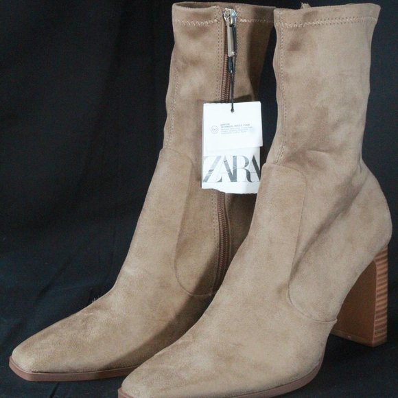 NEW ZARA STRETCH FABRIC BLOCK HEELS ANKLE BOOTS - Picture 2 of 5
